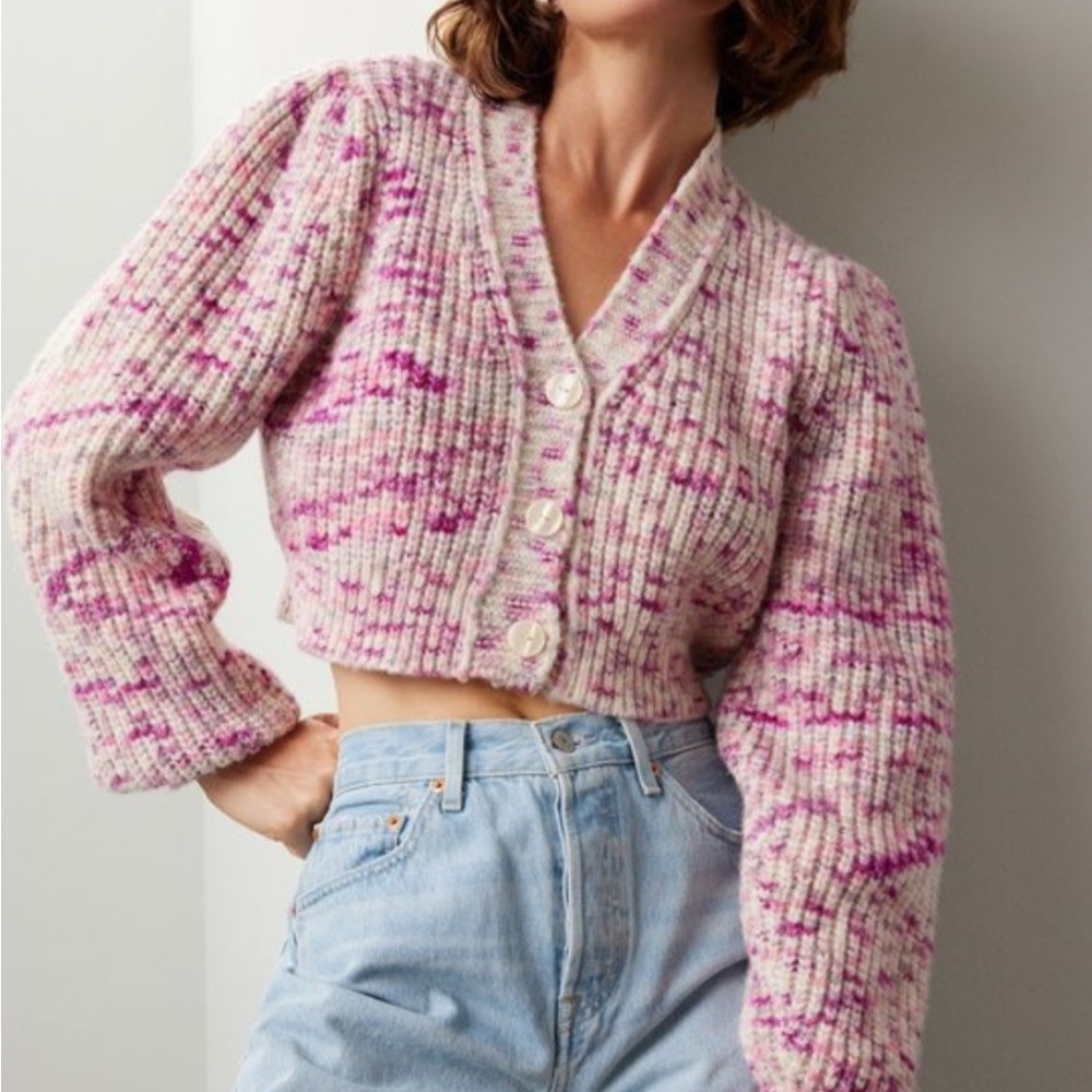 Love Shack Fancy Pink and Cream Women's Sweater